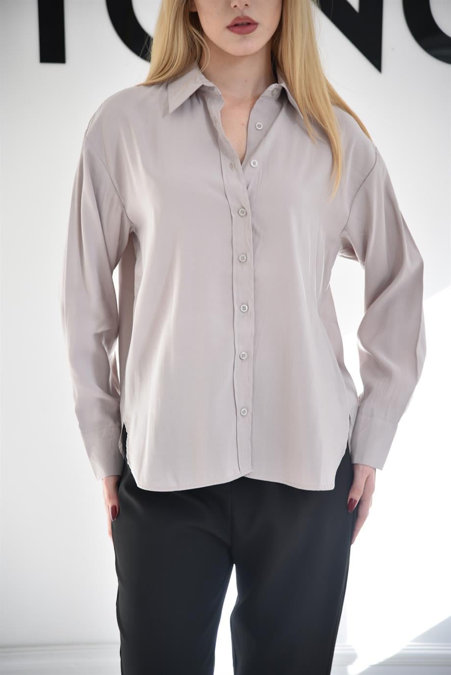 Gri Oversize Düğmeli Gömlek 3005