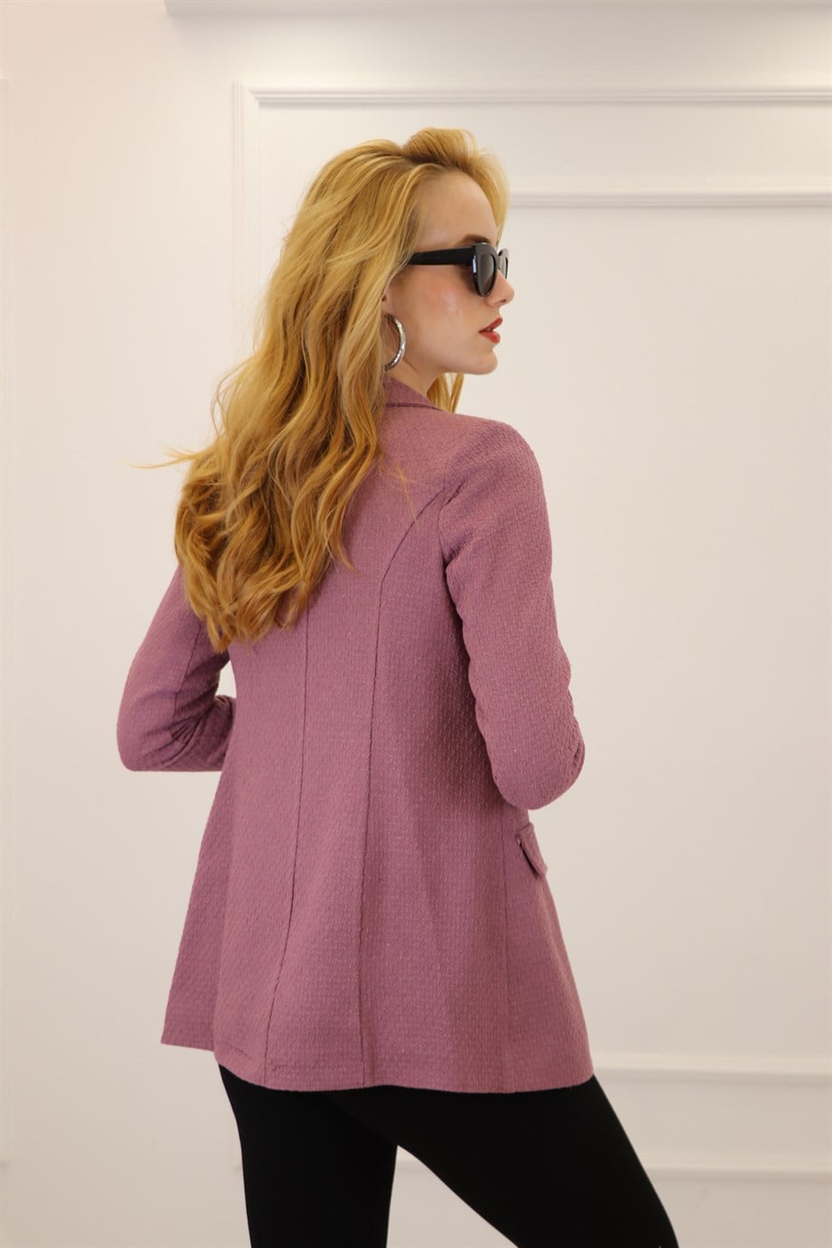 Gül Kurusu Altı Düğmeli Kareli Blazer Ceket 2012