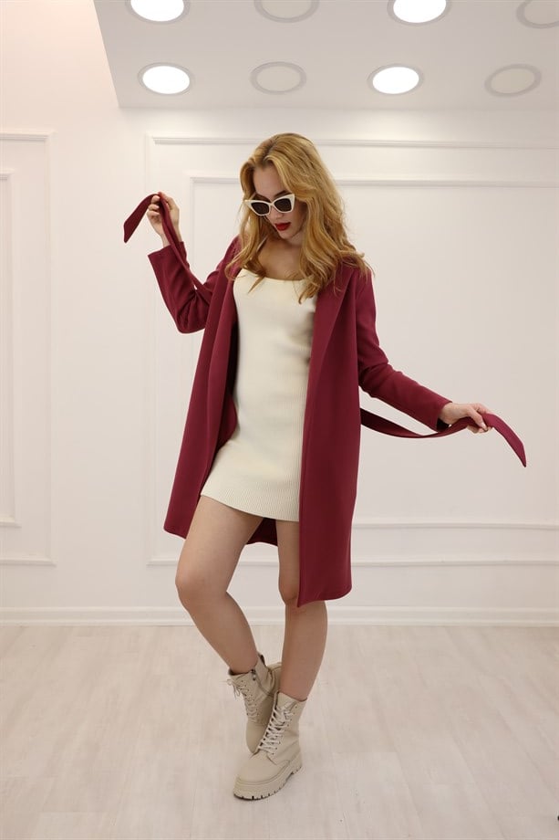 Gül Kurusu Kemerli Astarsız Kaban 221310