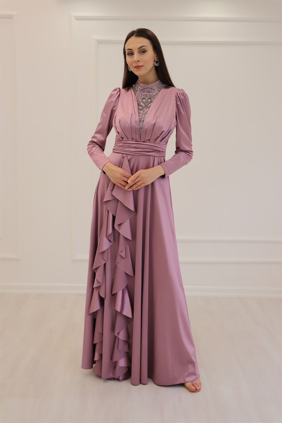 Gül Kurusu Saten Abiye 4951