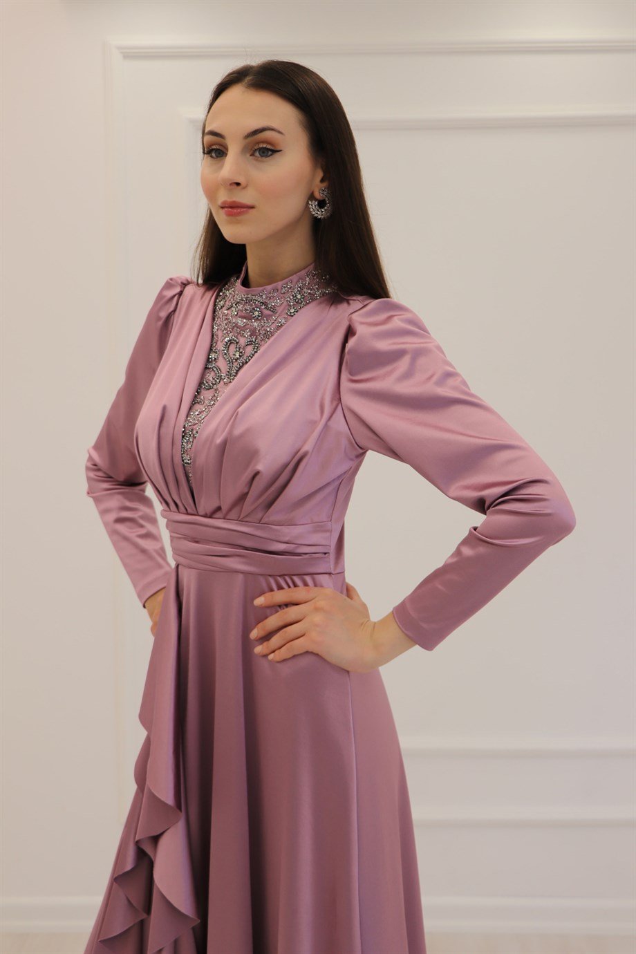 Gül Kurusu Saten Abiye 4951