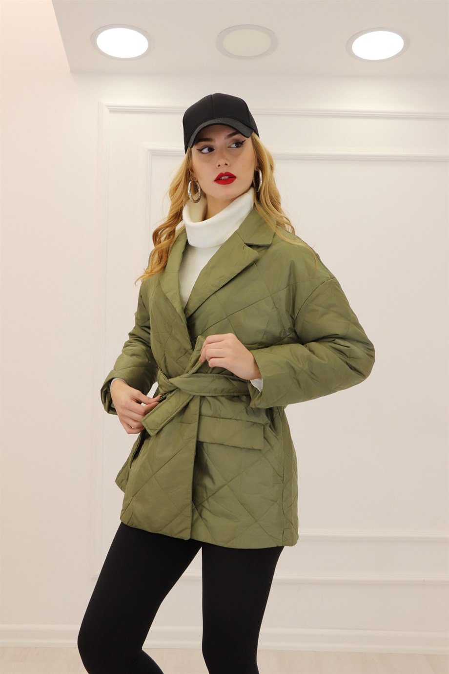 Haki Kapitone Kuşaklı Mont 54270