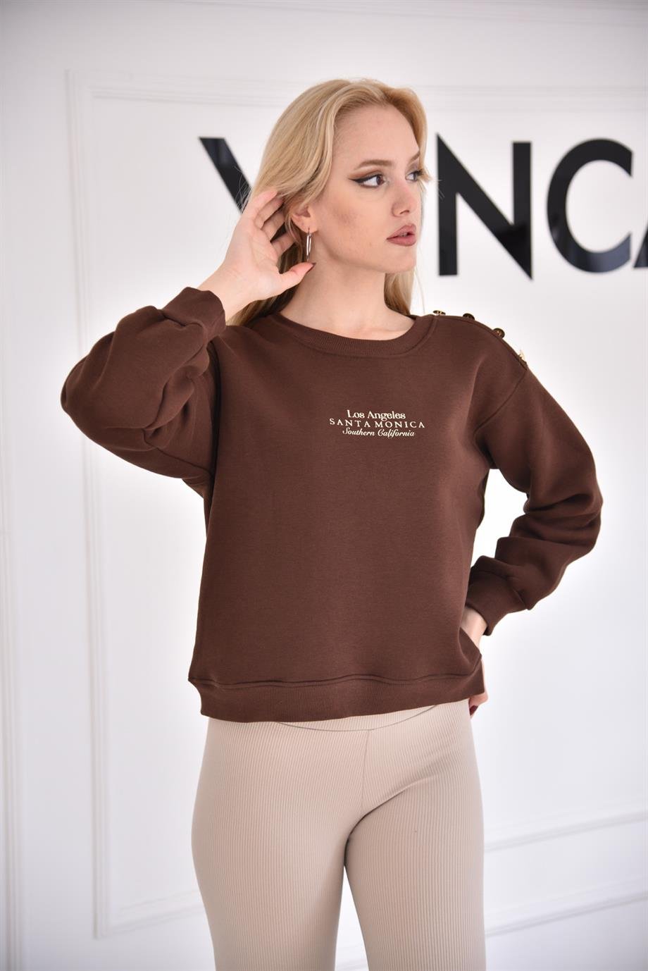 Kahverengi Düğmeli Sweat 6601