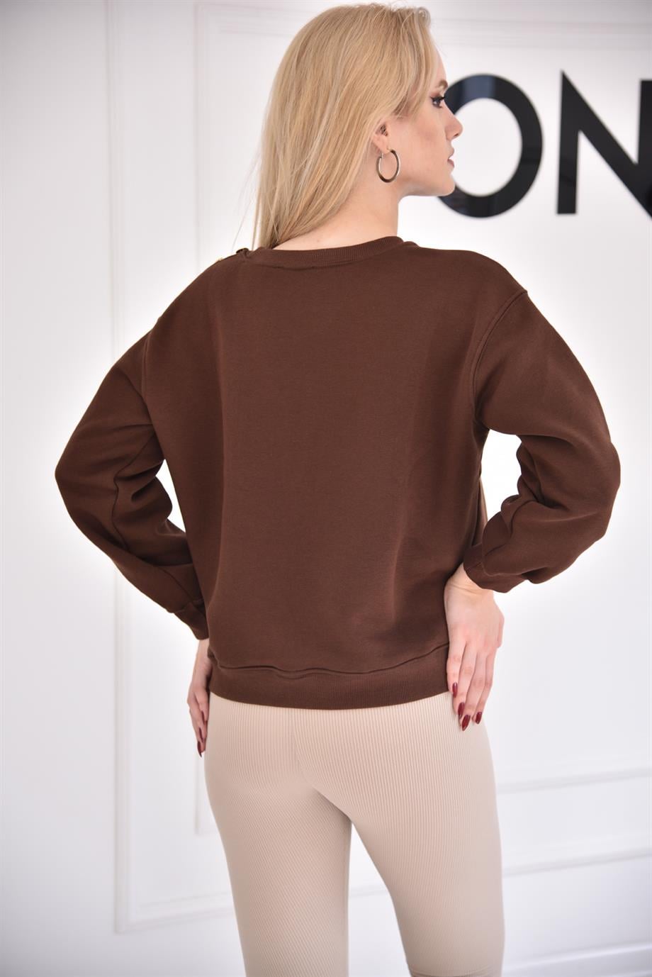 Kahverengi Düğmeli Sweat 6601
