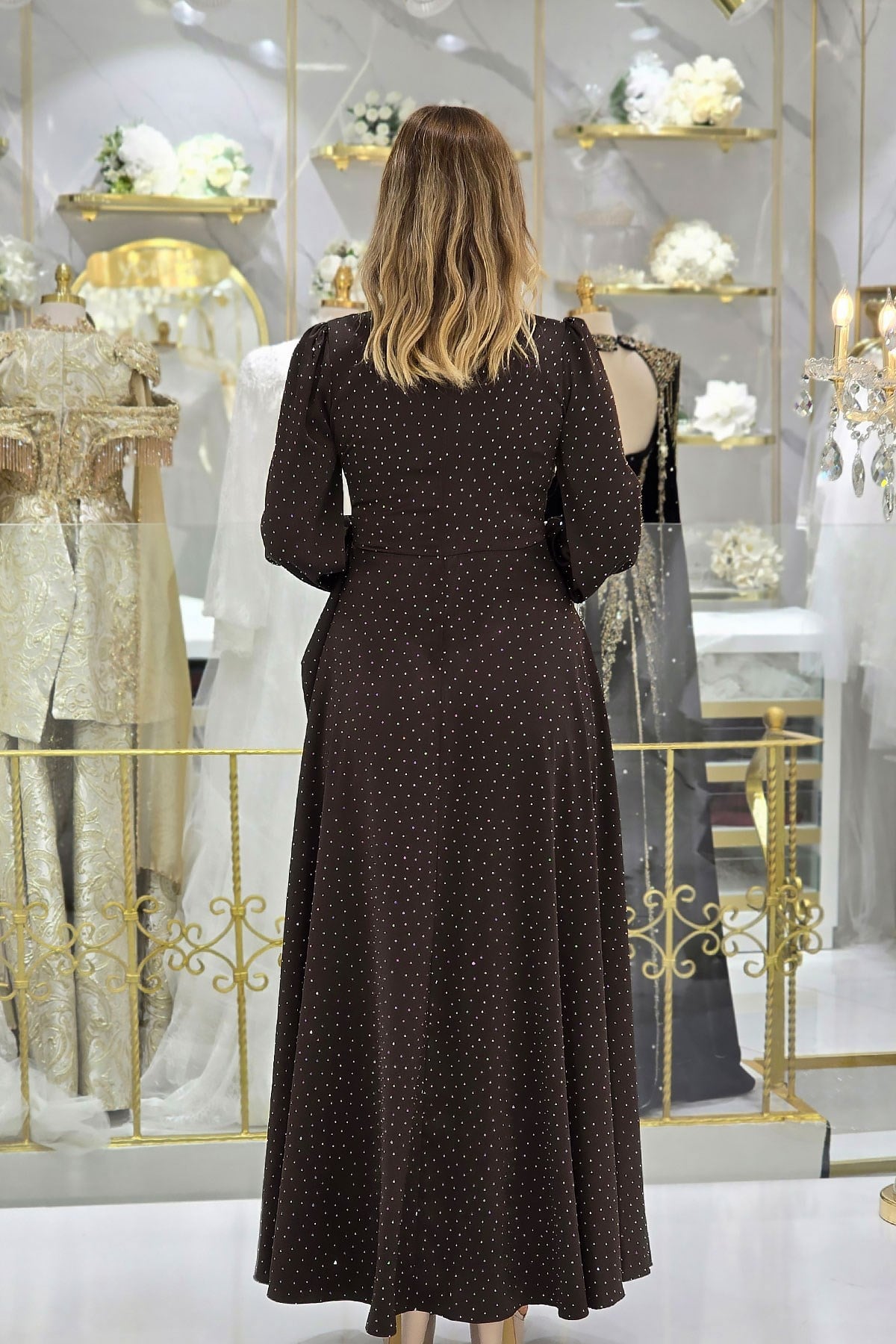 Kahverengi Janjan Taşlı Tokalı Abiye 4960