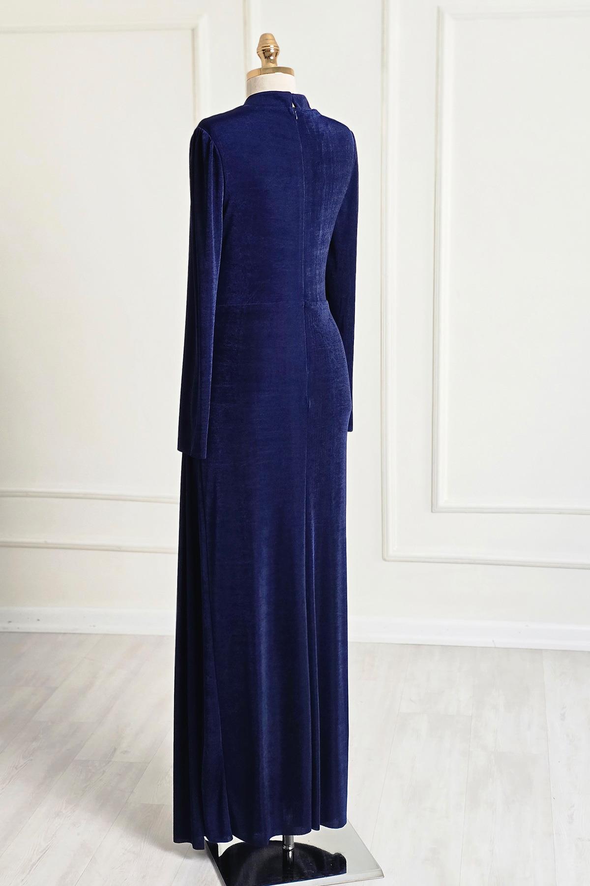 Lacivert Drapeli Abiye 4901