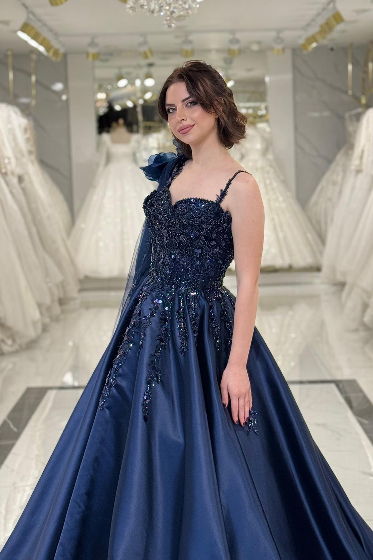 Lacivert Korse Detaylı Nişanlık 7980