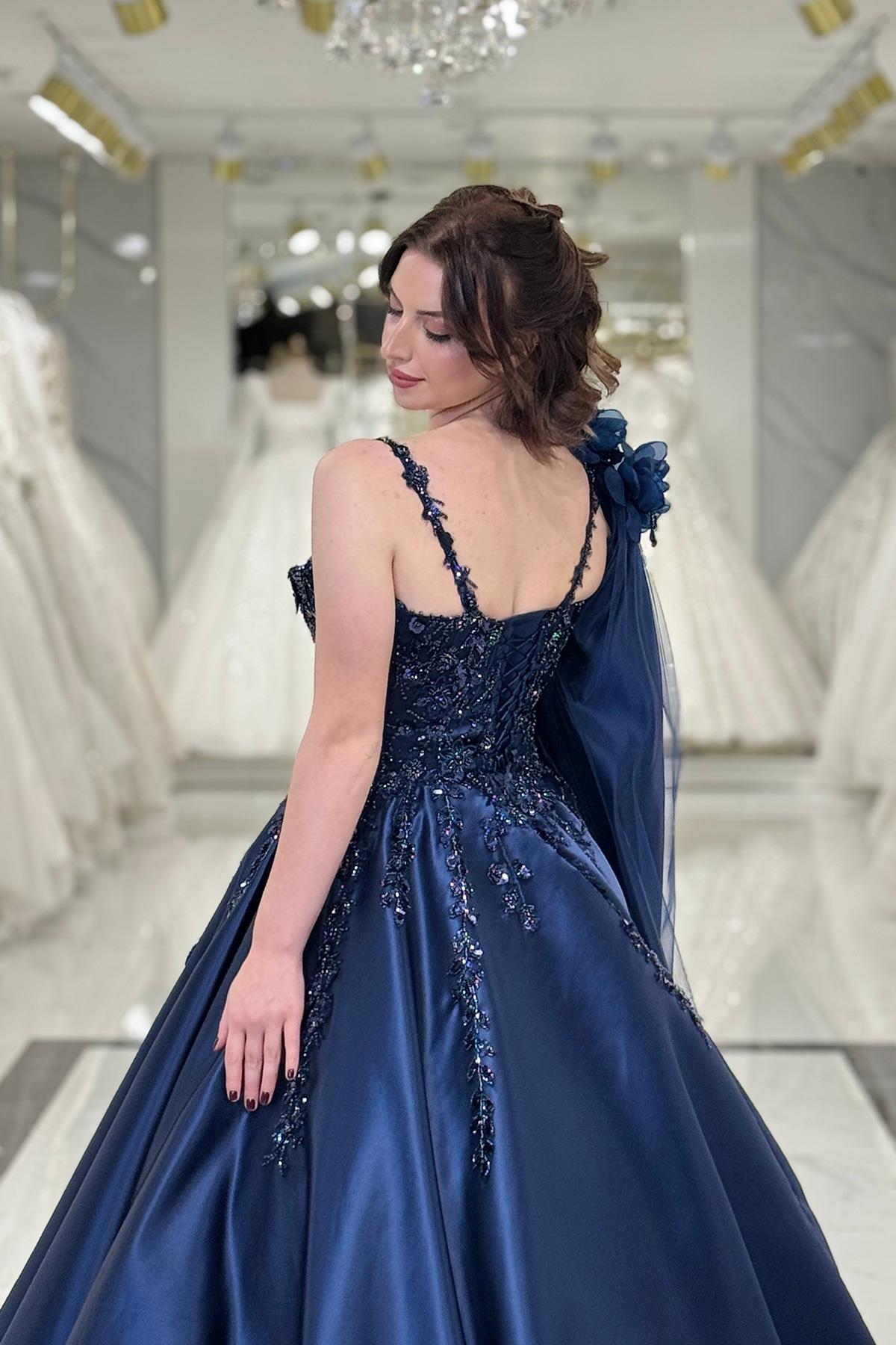Lacivert Korse Detaylı Nişanlık 7980