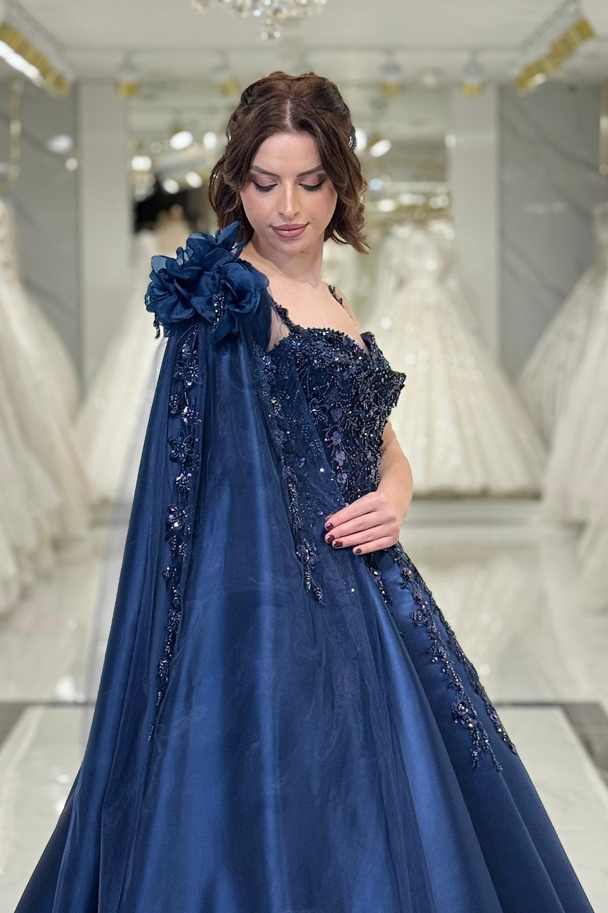 Lacivert Korse Detaylı Nişanlık 7980