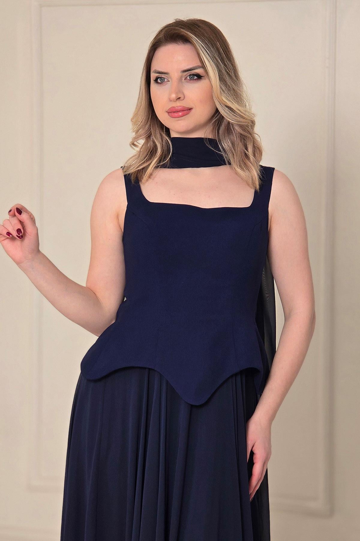 Lacivert Korseli Abiye 2750