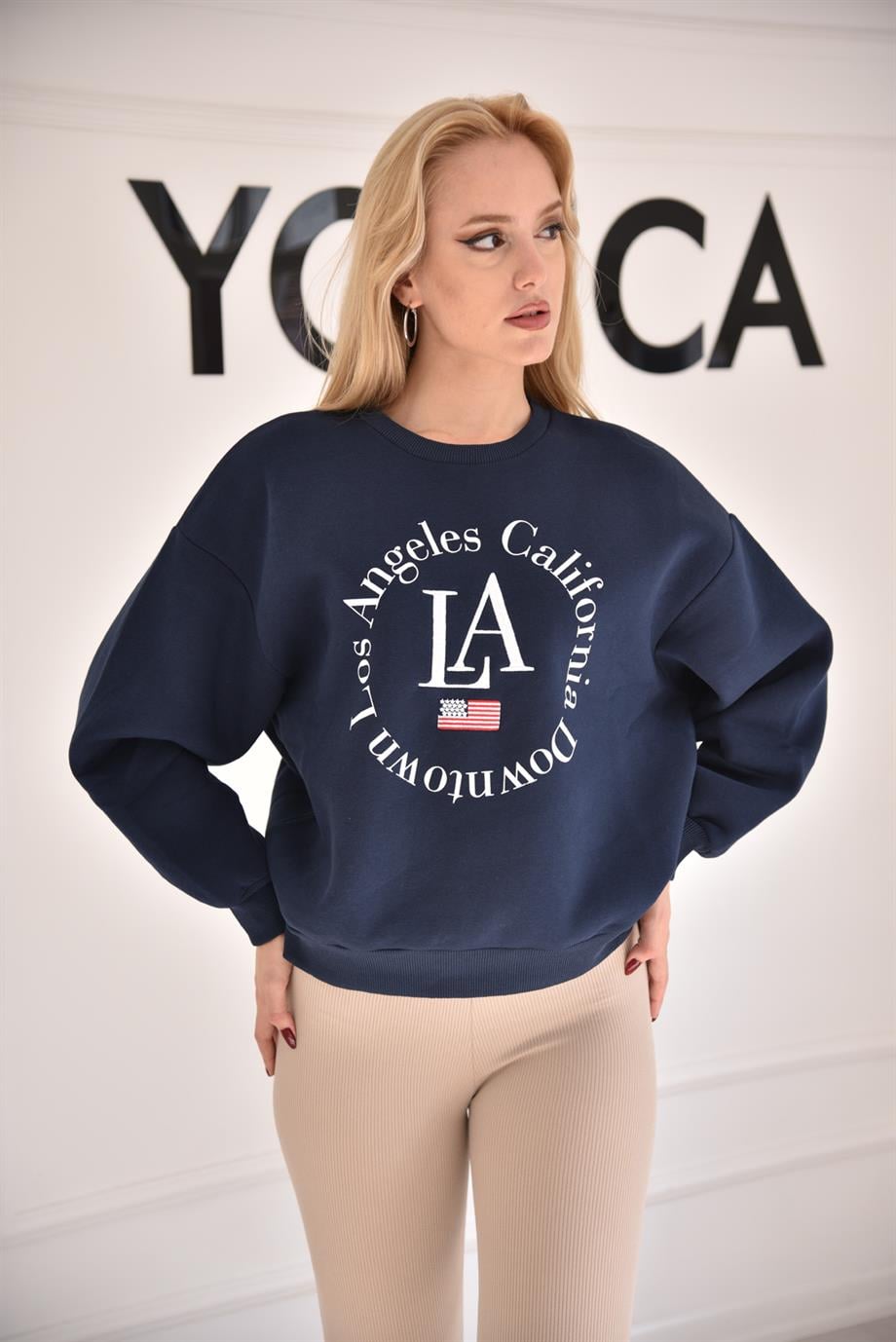 Lacivert Los Angeles Bisiklet Yaka Sweat 17745