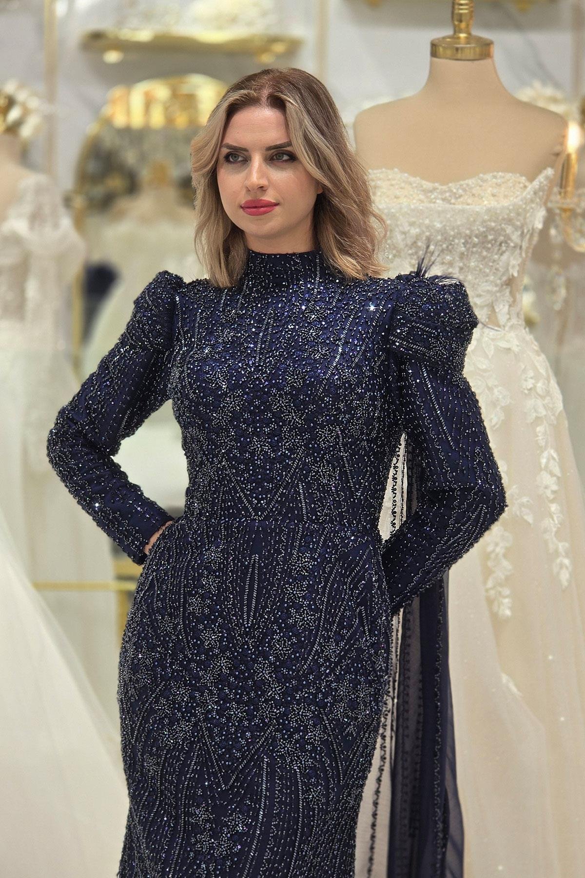 Lacivert Nazlı Tesettür Nişanlık 8042