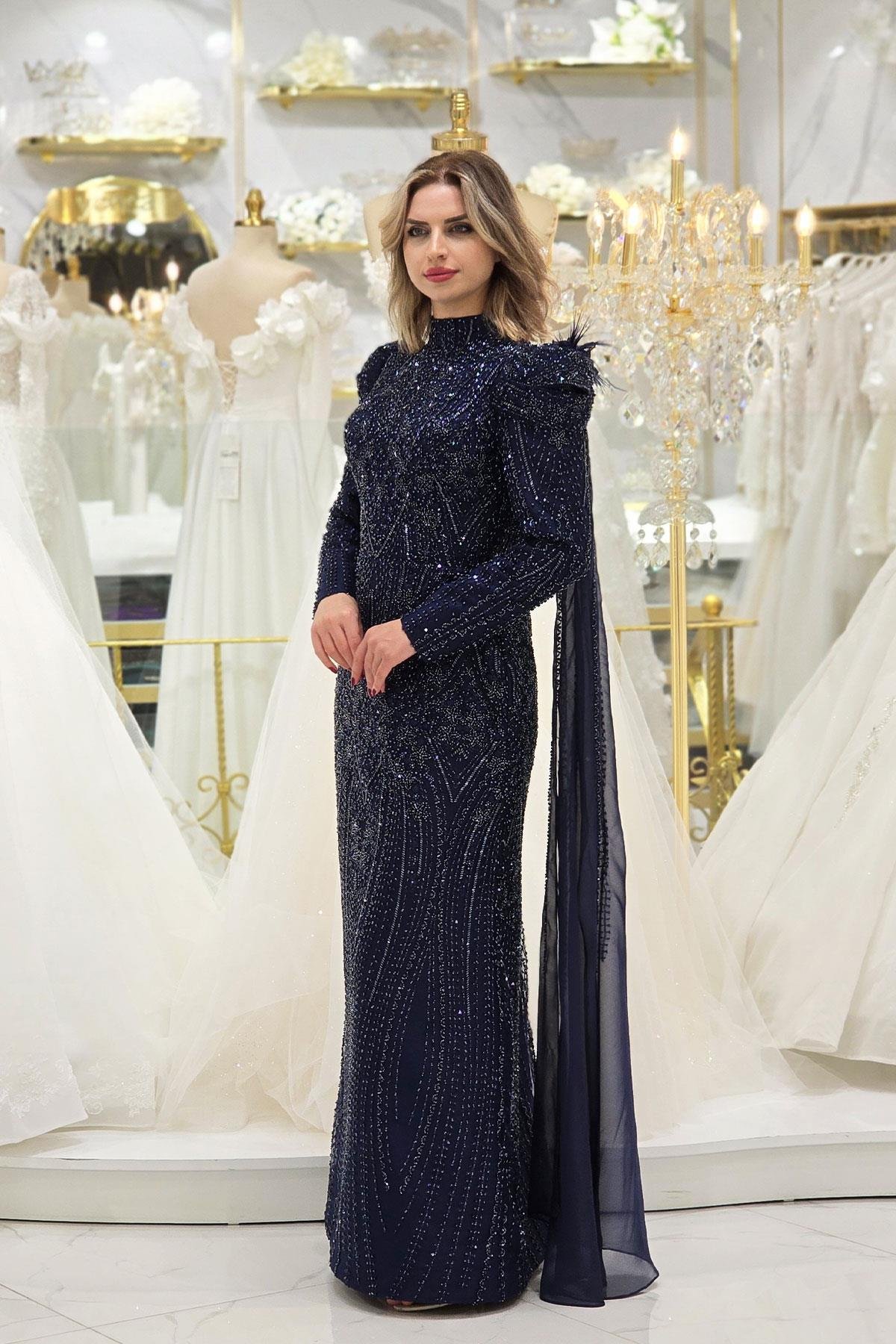 Lacivert Nazlı Tesettür Nişanlık 8042