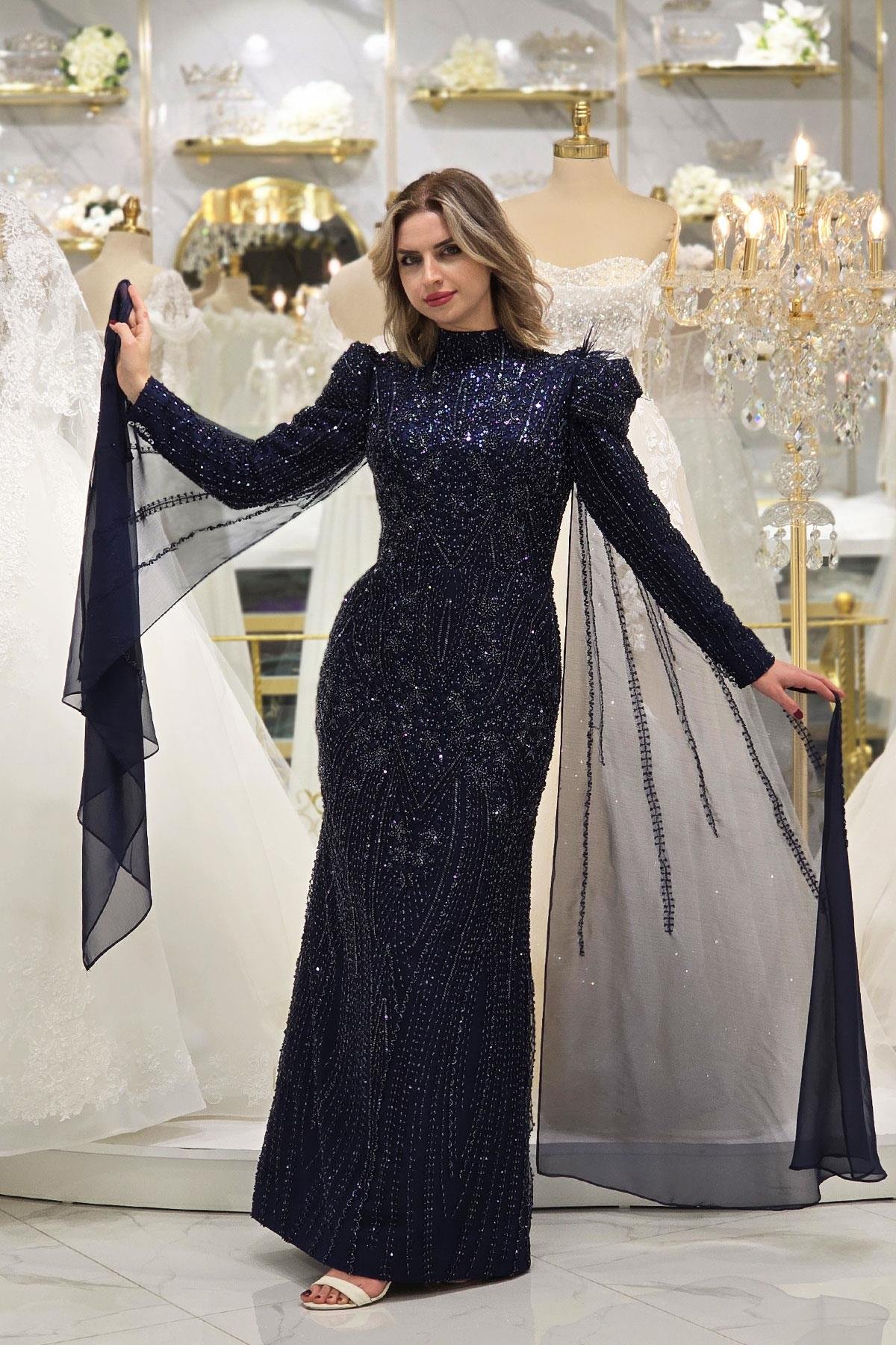 Lacivert Nazlı Tesettür Nişanlık 8042