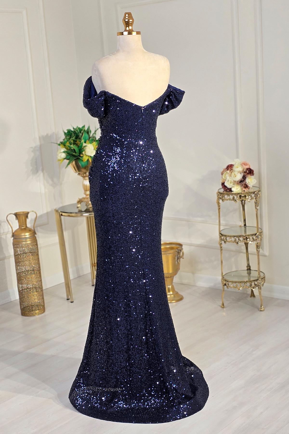 Lacivert Sık Payet Elbise 8278