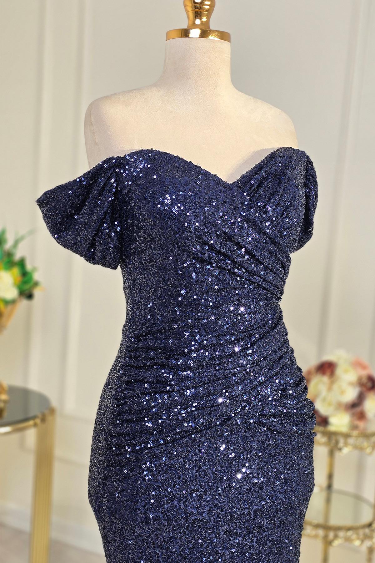 Lacivert Sık Payet Elbise 8278