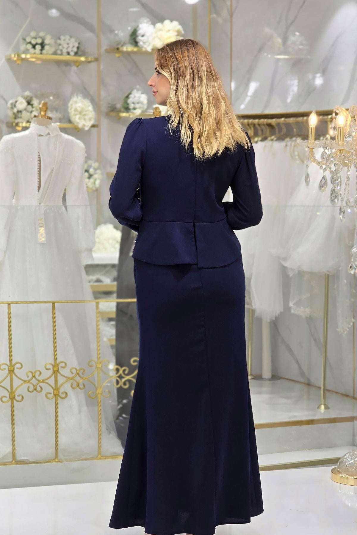 Lacivert Taşlı Abiye 4862
