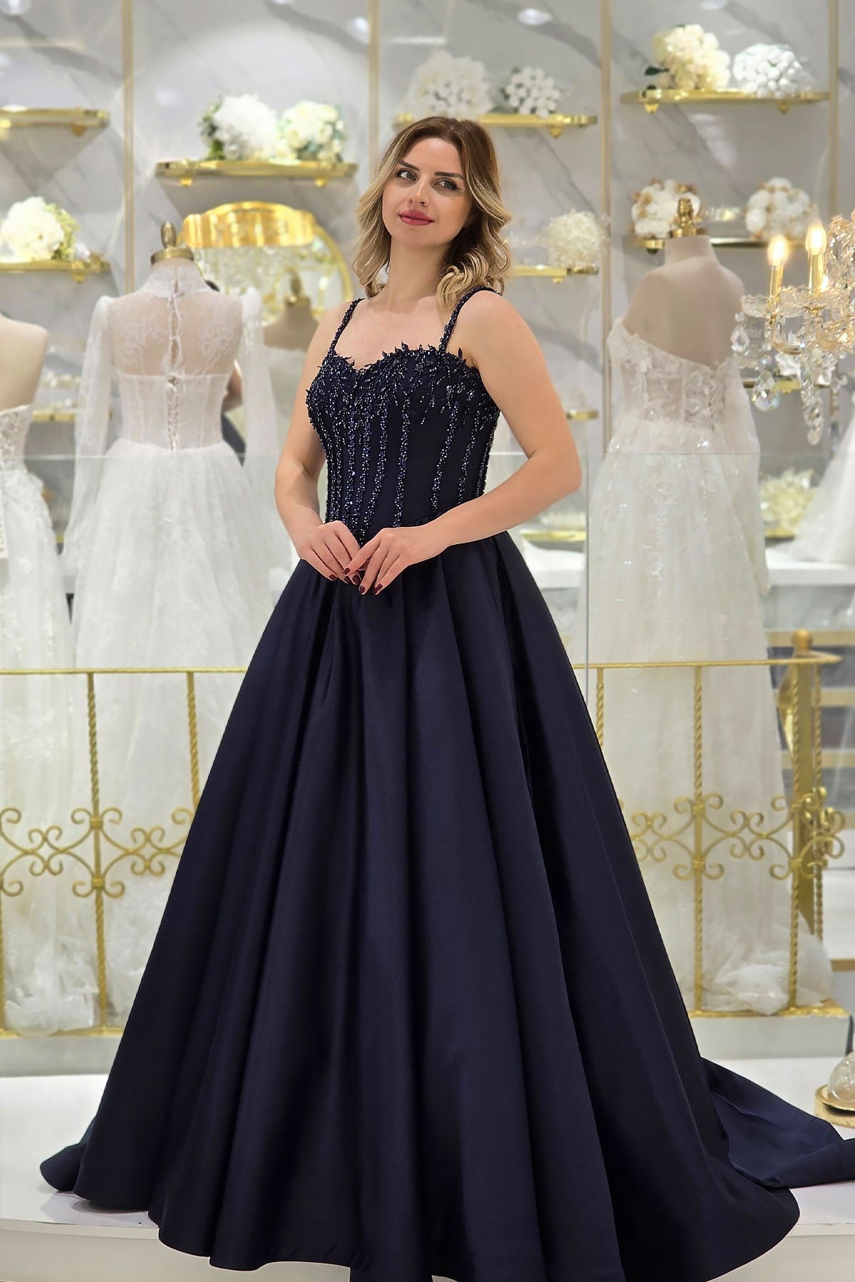 Lacivert Ync Saten Nişanlık 8108