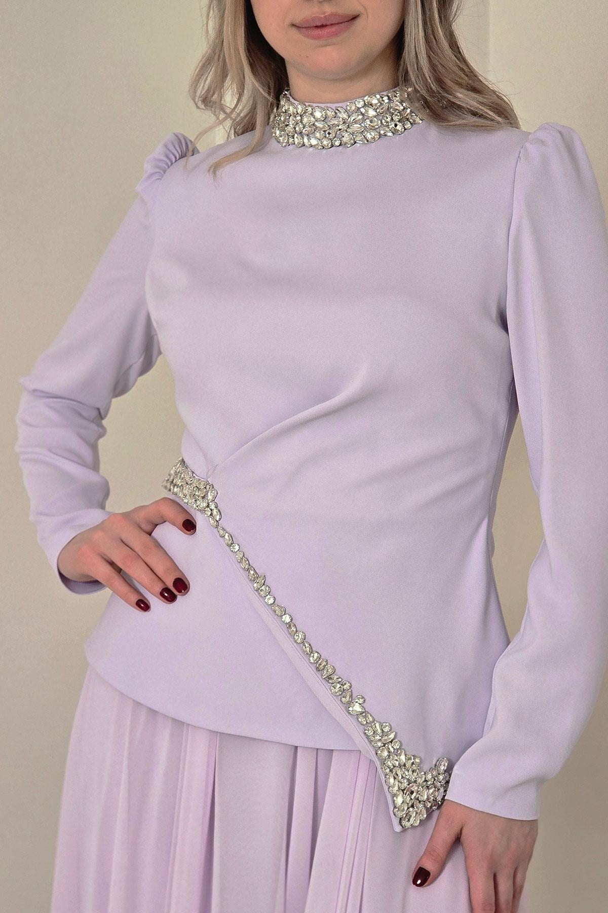 Lila Krep Elbise 4502
