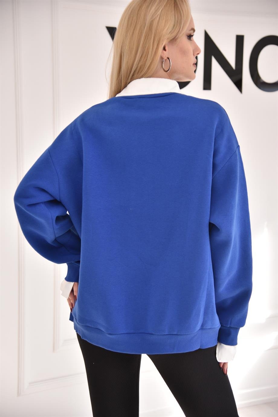 Mavi Gömlek Yaka Parıs Sweat 17753