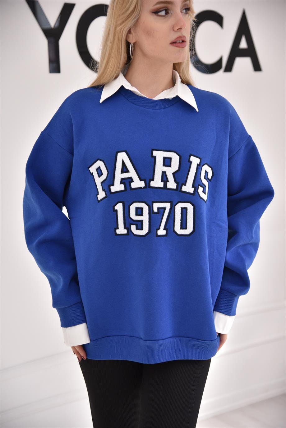 Mavi Gömlek Yaka Parıs Sweat 17753