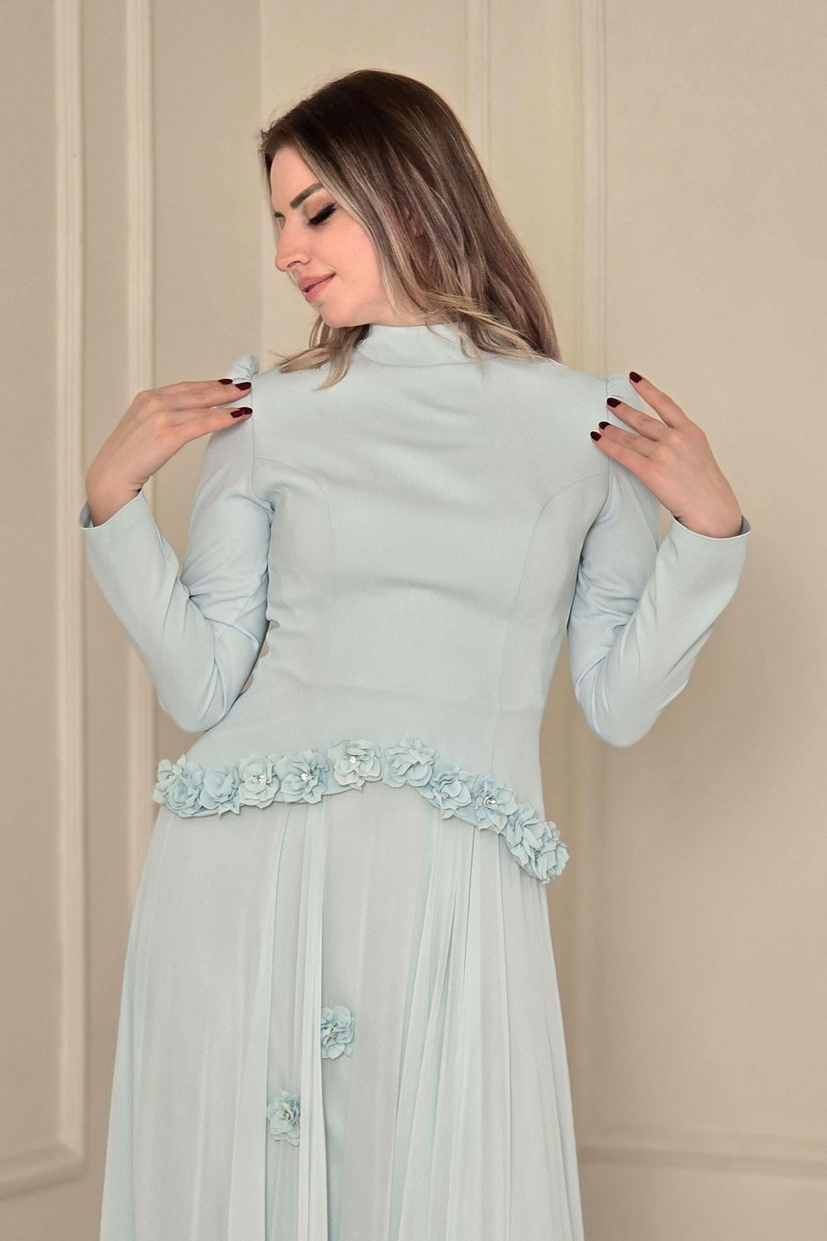 Mavi Krep Elbise 4527