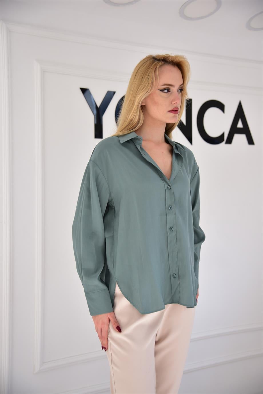 Mint Oversize Düğmeli Gömlek 3005