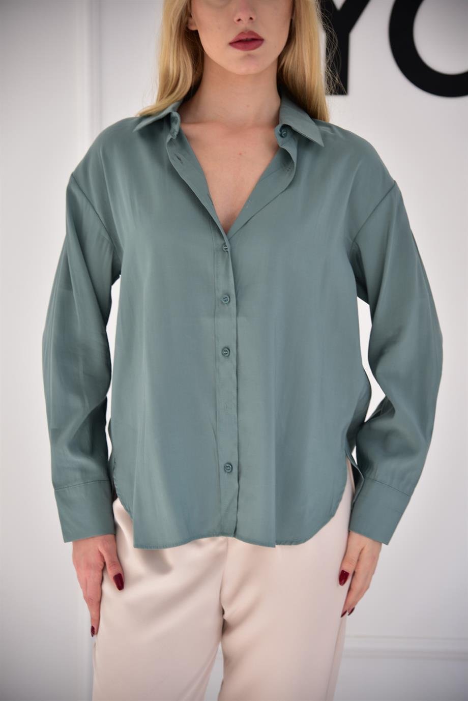 Mint Oversize Düğmeli Gömlek 3005