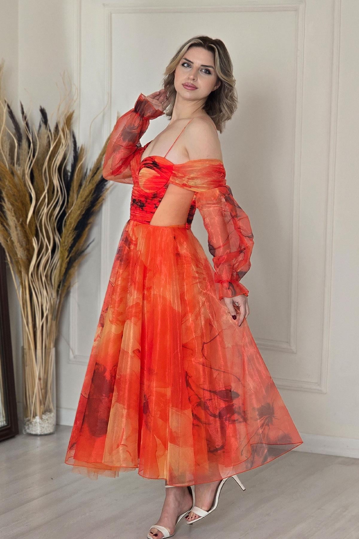 ORANGE Drapeli Midi Boy Seyyar Kol Abiye 58427