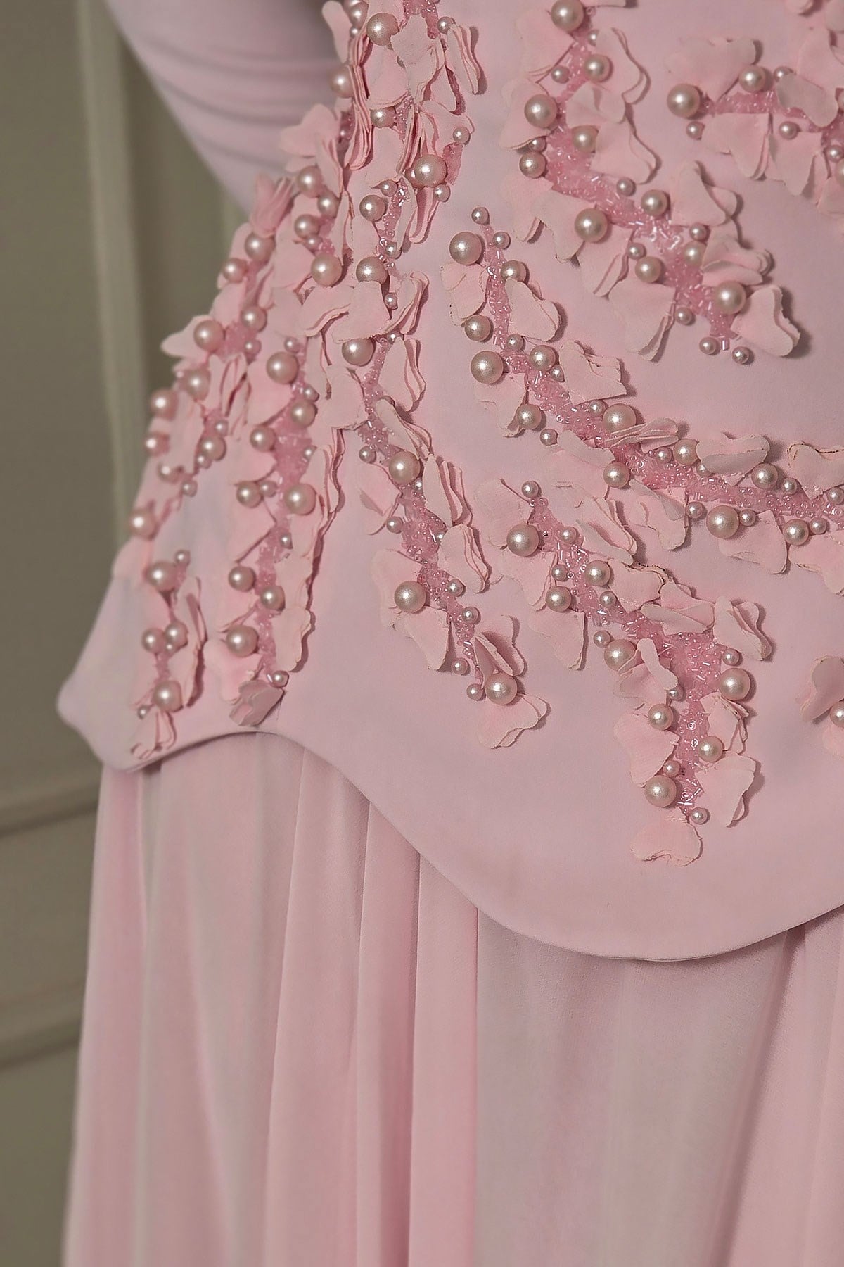 Pembe Krep Tesettür Abiye 4604