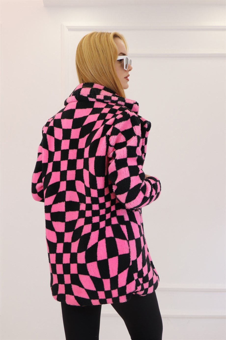 Pembe Siyah  Teddy Peluş Mont 0913-1