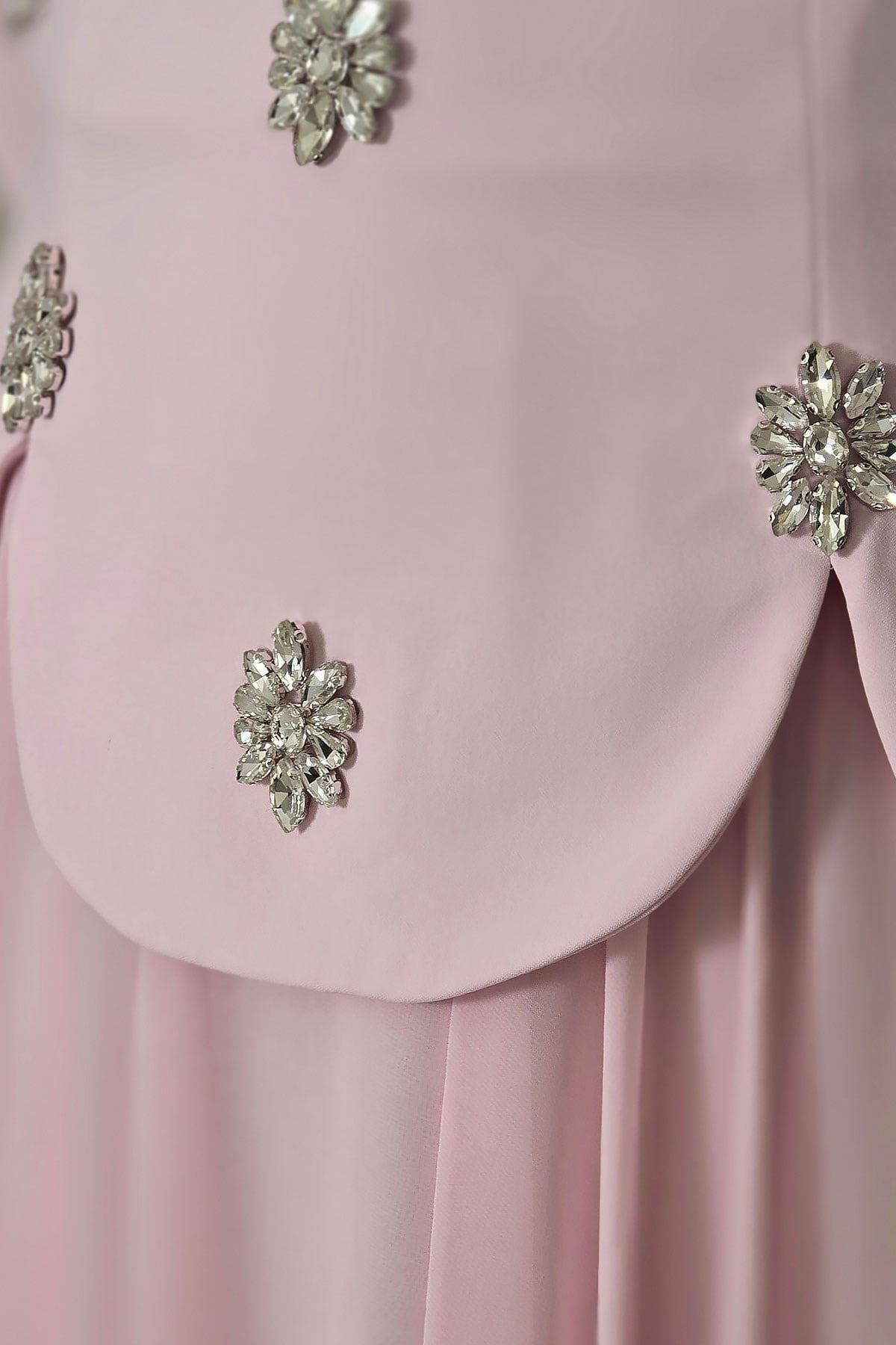 Pembe Taşlı Krep Tesettür Abiye 4561