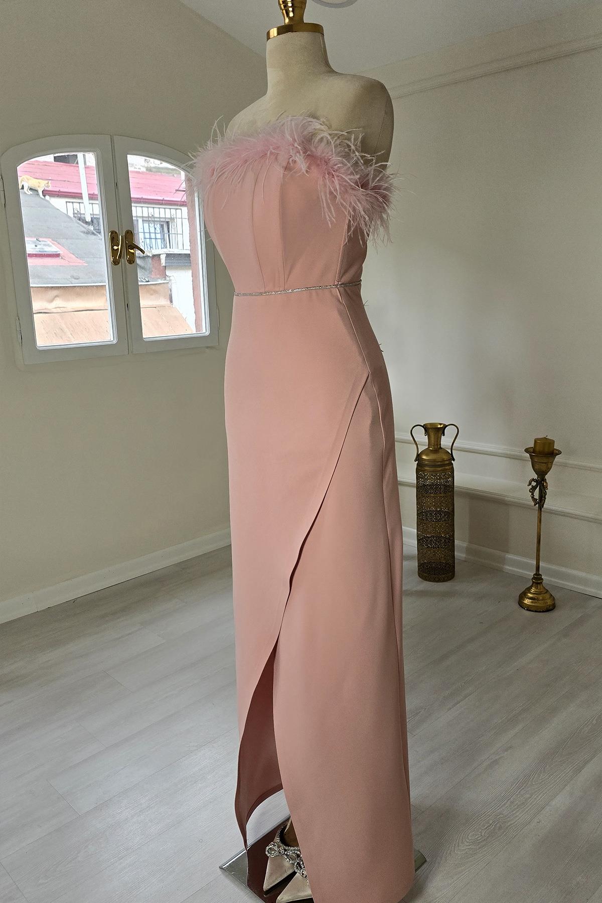 Pudra Straplez Otrişli Elbise 8274