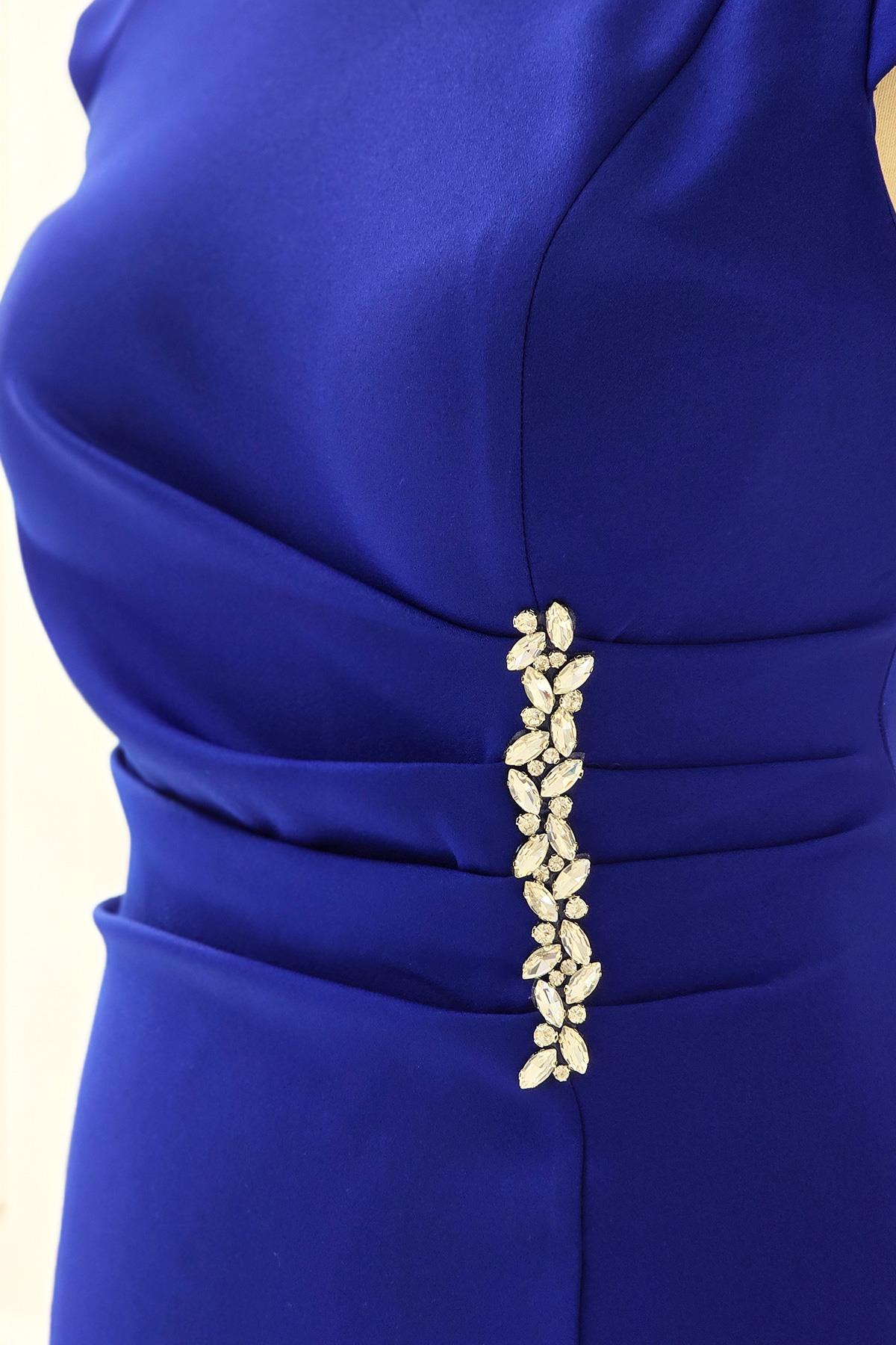 Saks Mavi Beli Taşlı B.Beden Midi Abiye 8335