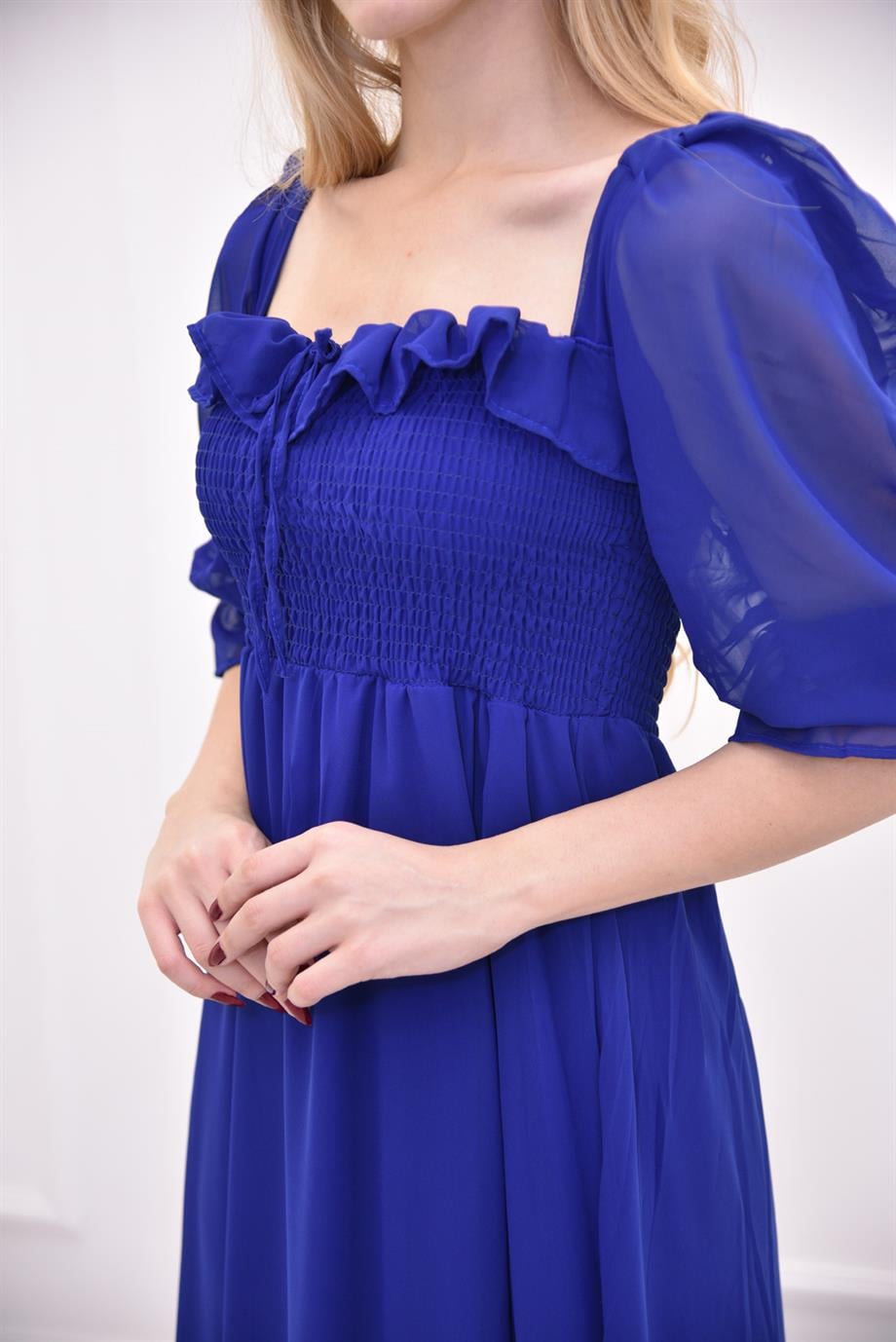 Saks Mavi Madonna Yaka Elbise 3943