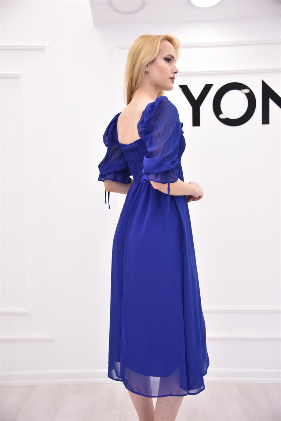 Saks Mavi Madonna Yaka Elbise 3943