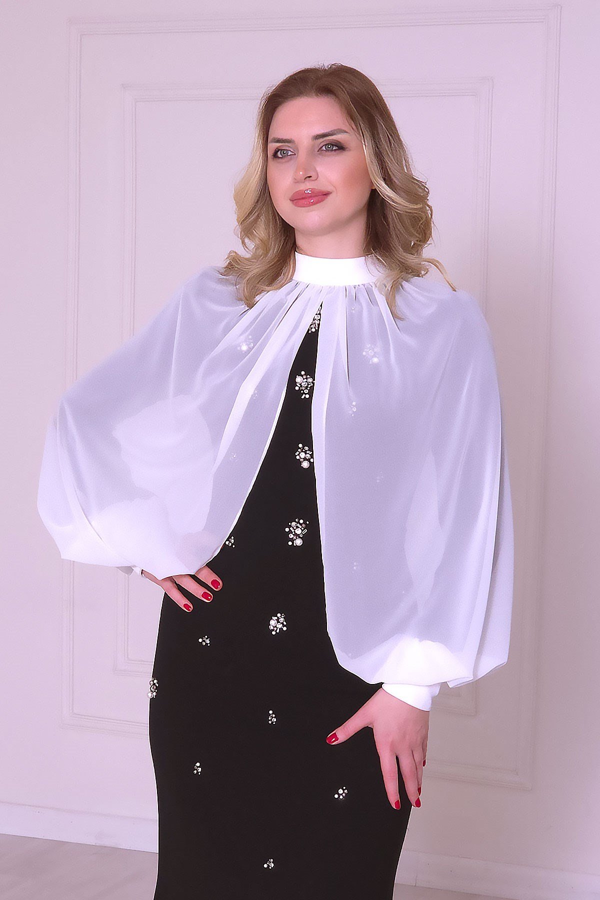 Siyah Bolerolu Krep Elbise 4446