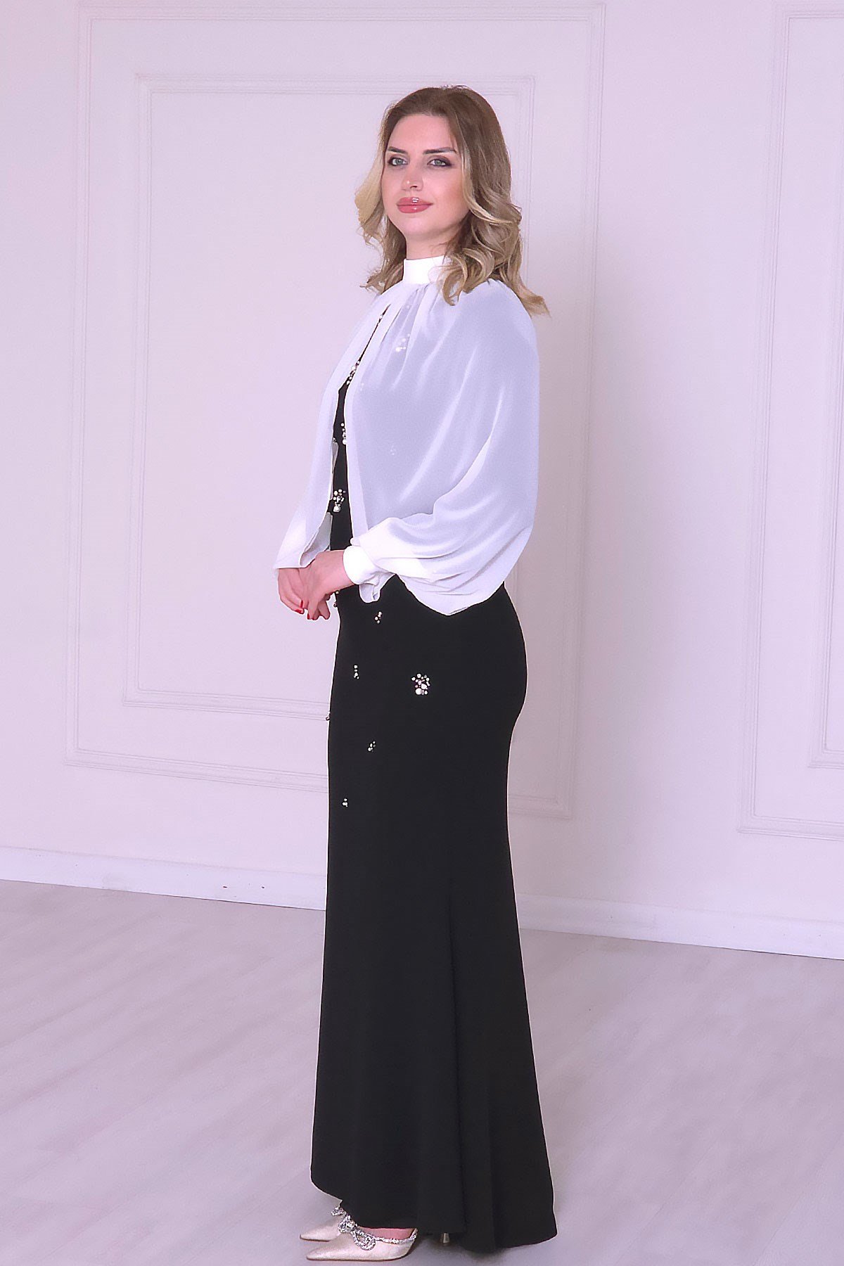 Siyah Bolerolu Krep Elbise 4446