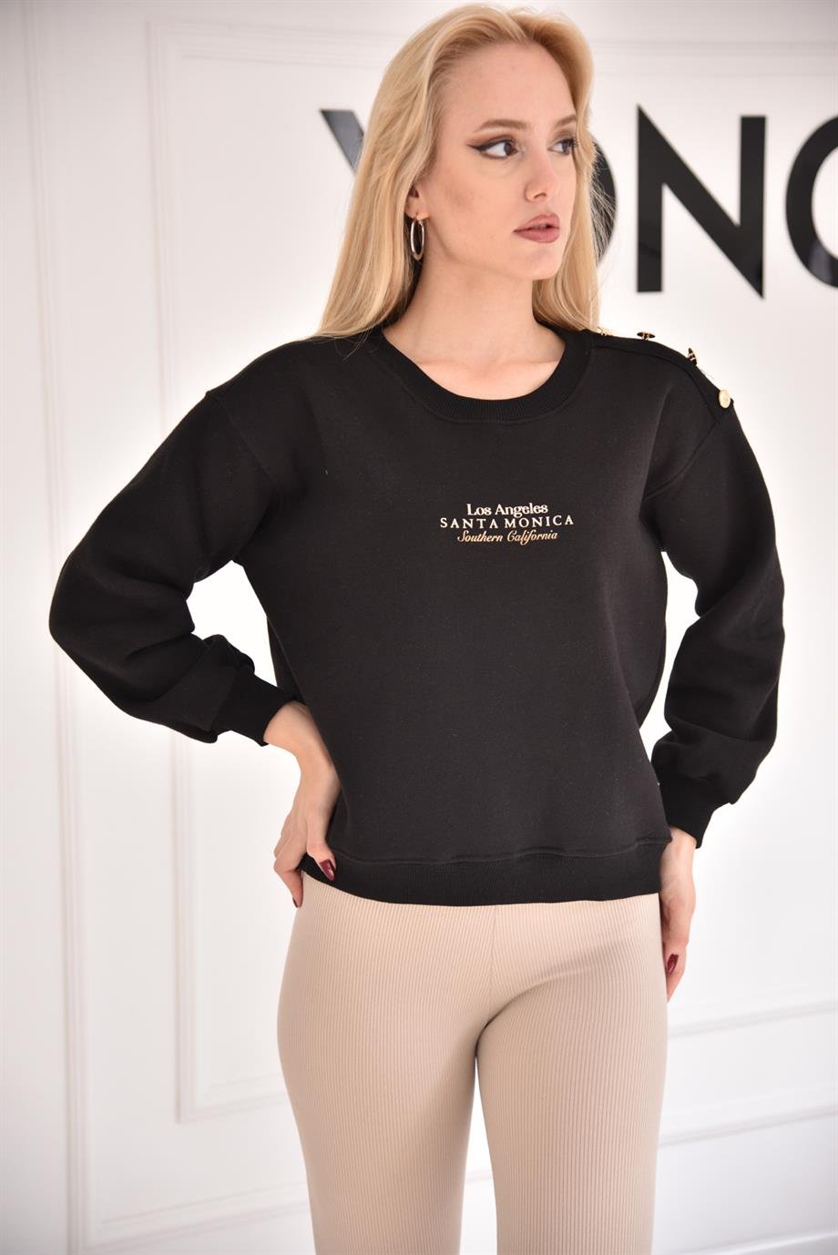 Siyah Düğmeli Sweat 6601