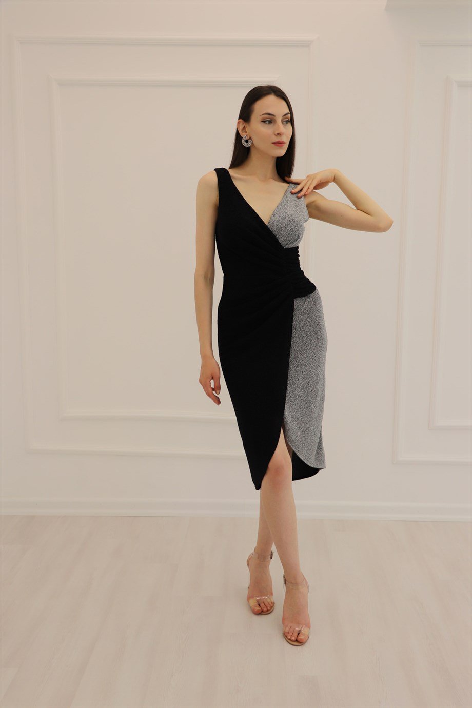 Siyah Gümüş Midi Elbise 1251