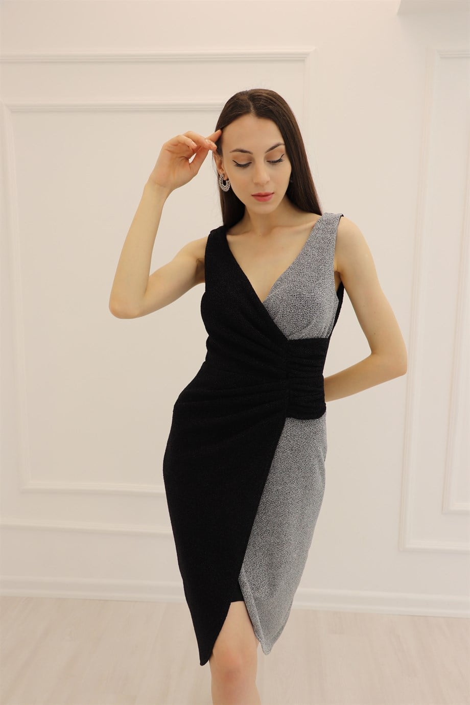 Siyah Gümüş Midi Elbise 1251