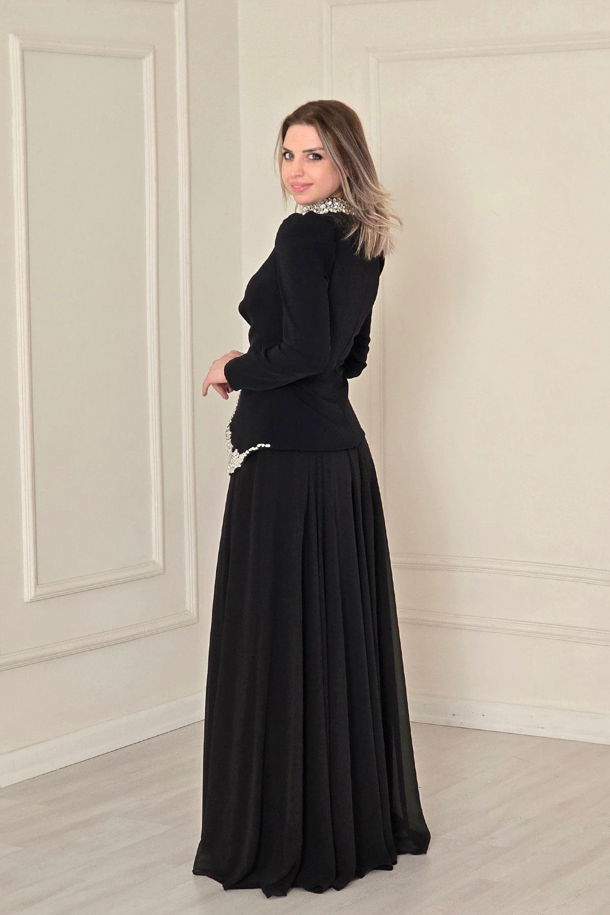 Siyah Krep Elbise 4502