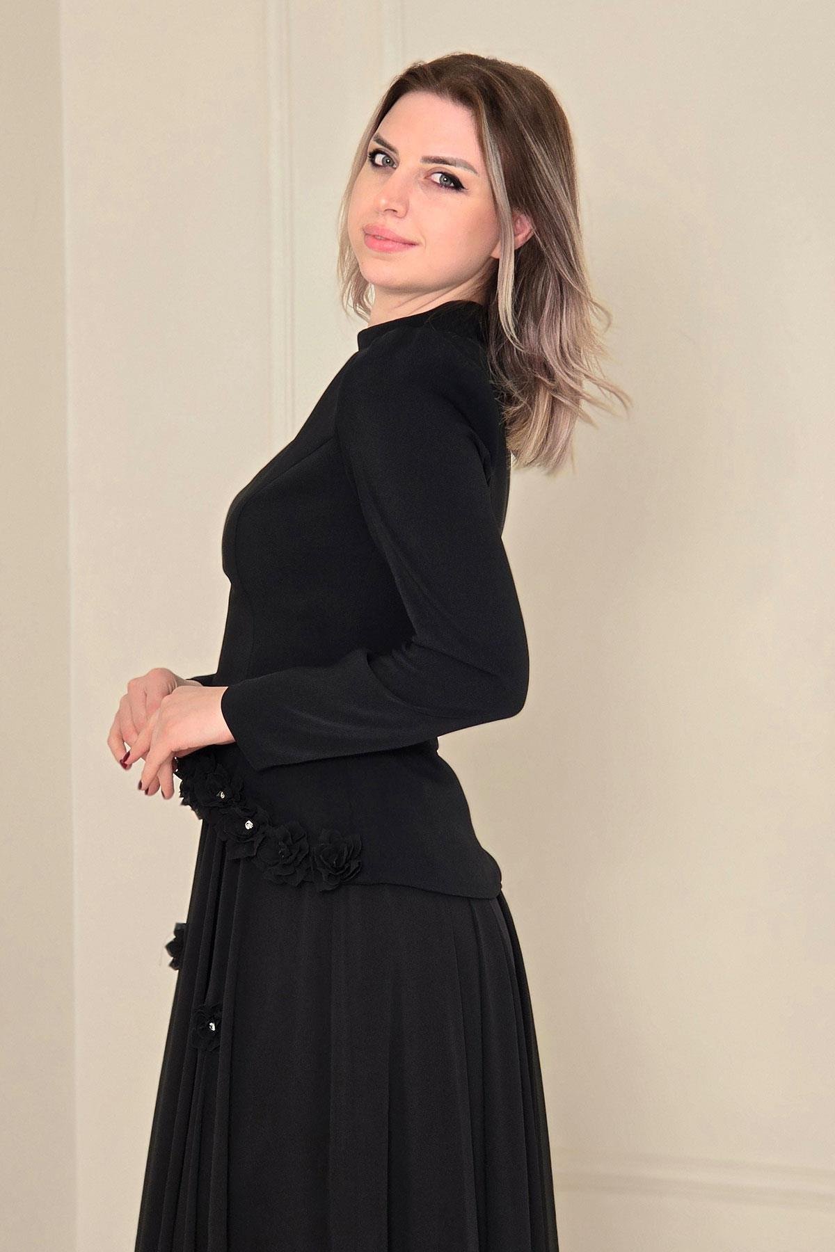 Siyah Krep Elbise 4527