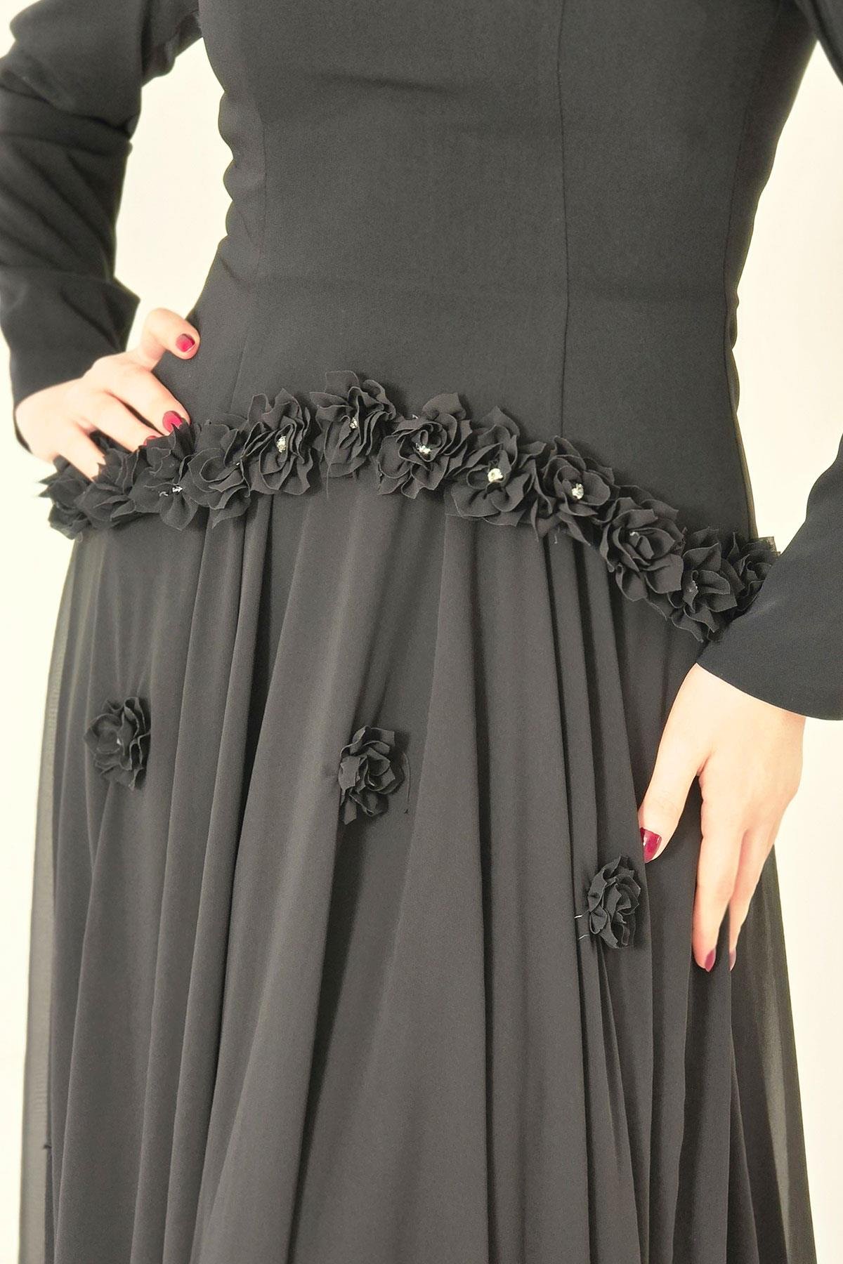 Siyah Krep Elbise 4527