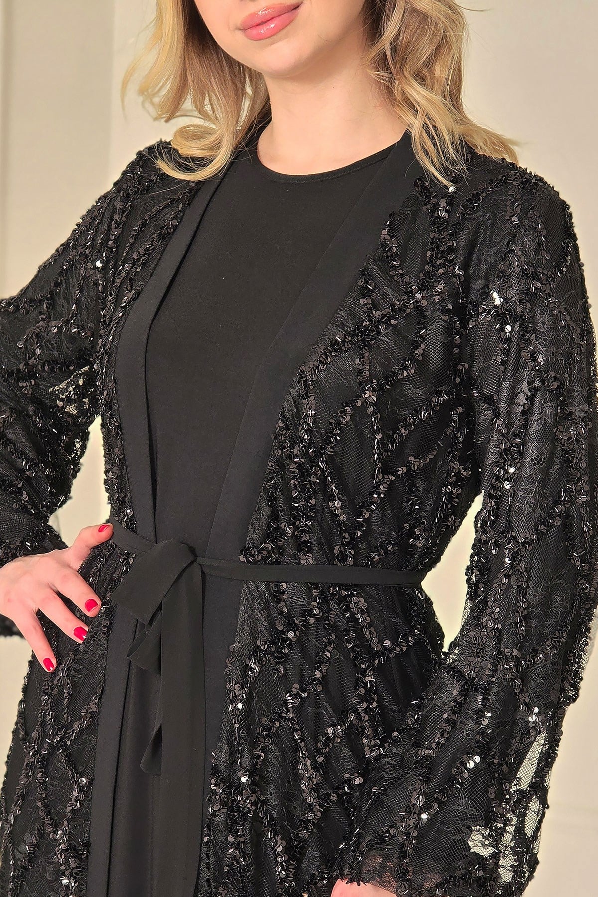 Siyah Pullu Abaya 4767