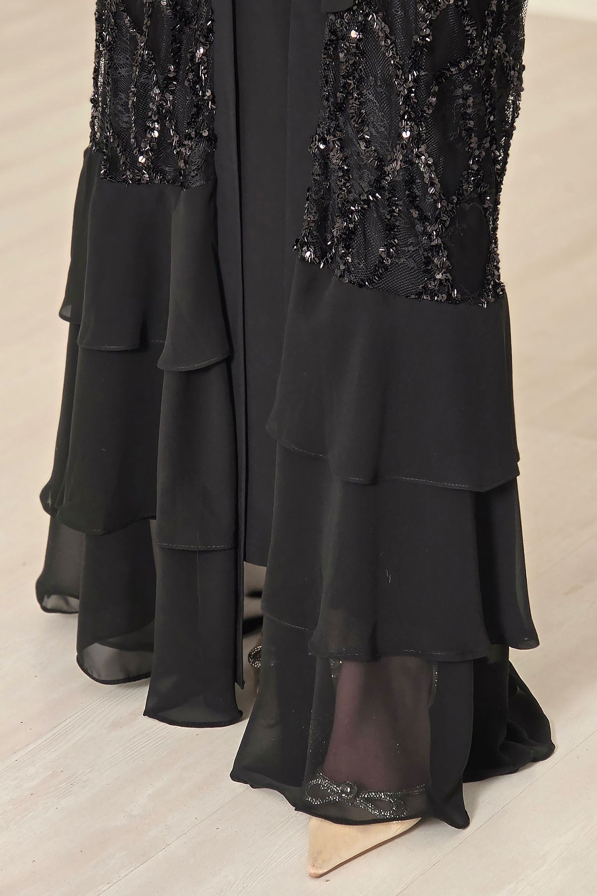 Siyah Pullu Abaya 4767