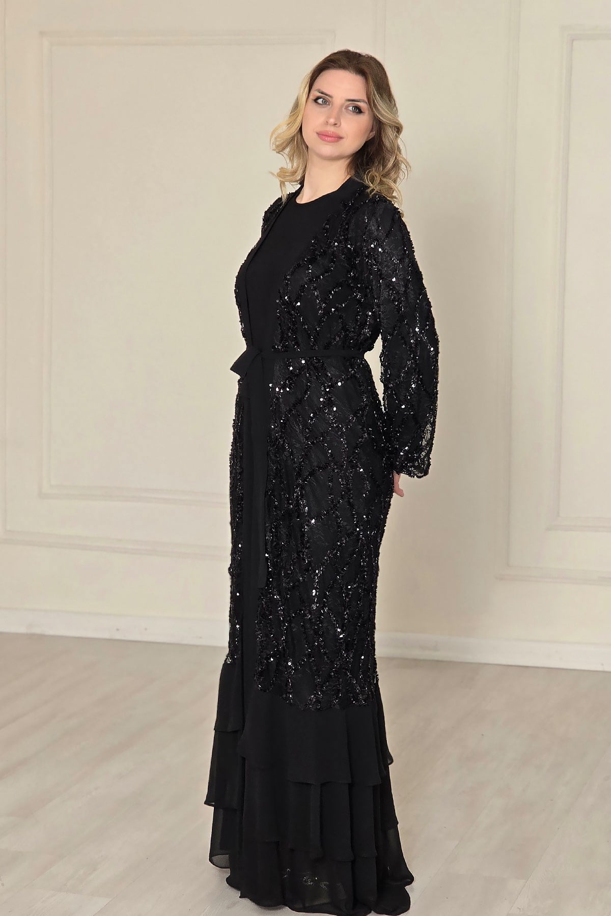 Siyah Pullu Abaya 4767