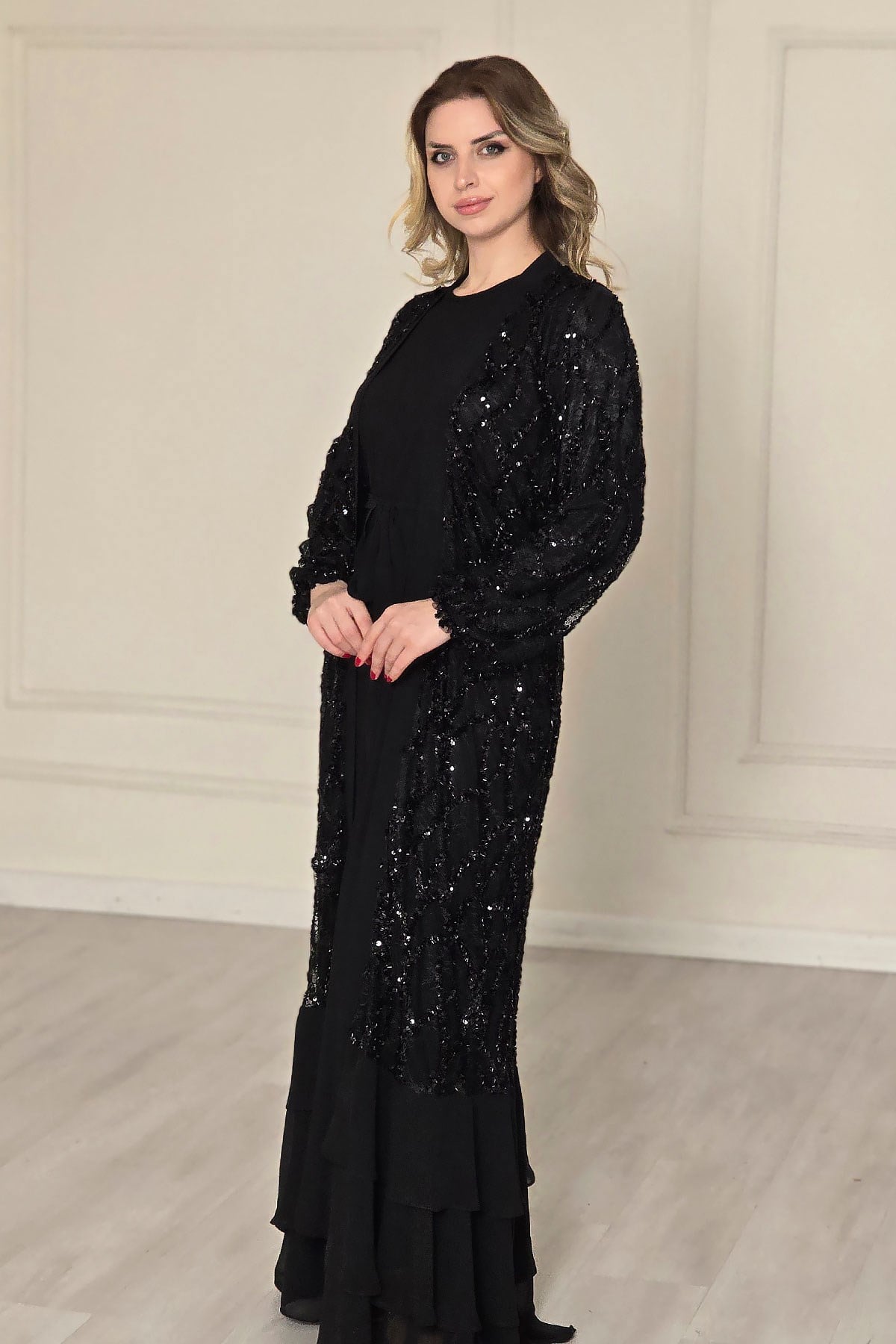 Siyah Pullu Abaya 4767
