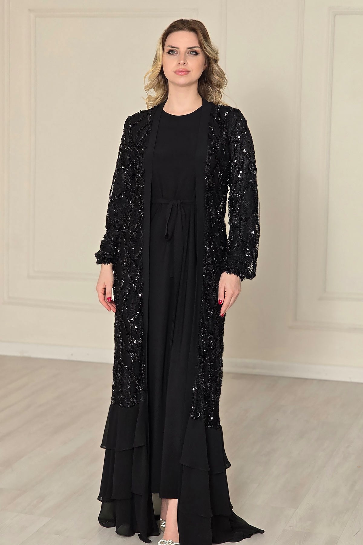 Siyah Pullu Abaya 4767
