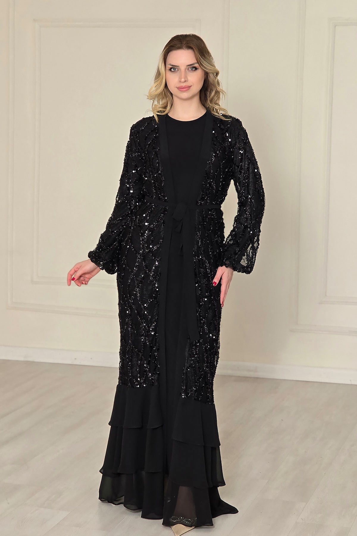 Siyah Pullu Abaya 4767